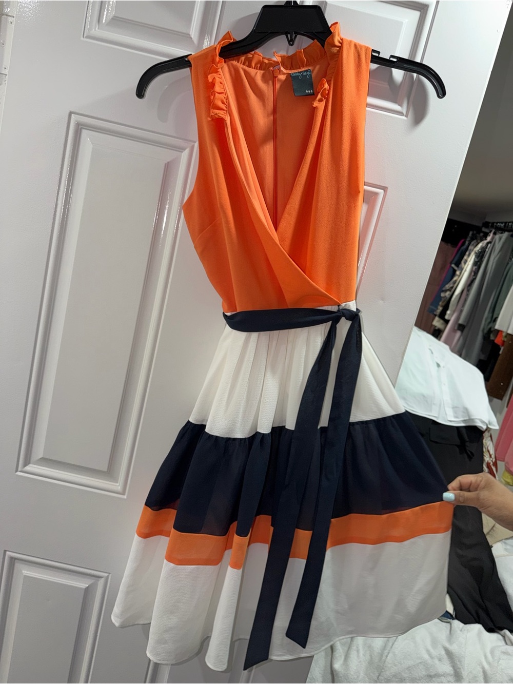 Gabby Skye Orange, Navy & White Colorblock Midi Dress